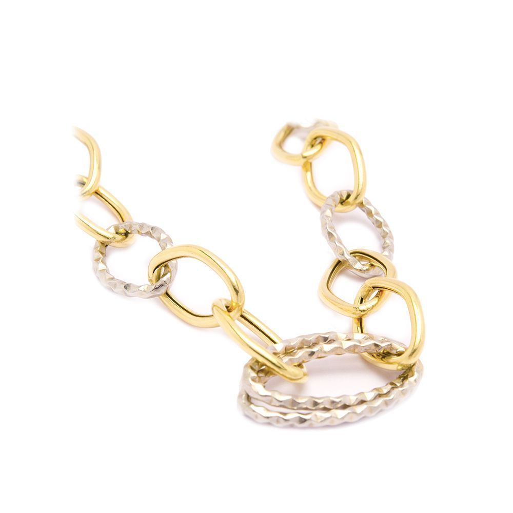Pulseira Elos Martelados Bicolor em Ouro 18 Kilates - 22903